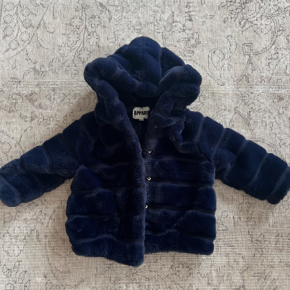 Apparis Navy Faux Fur Hooded Coat